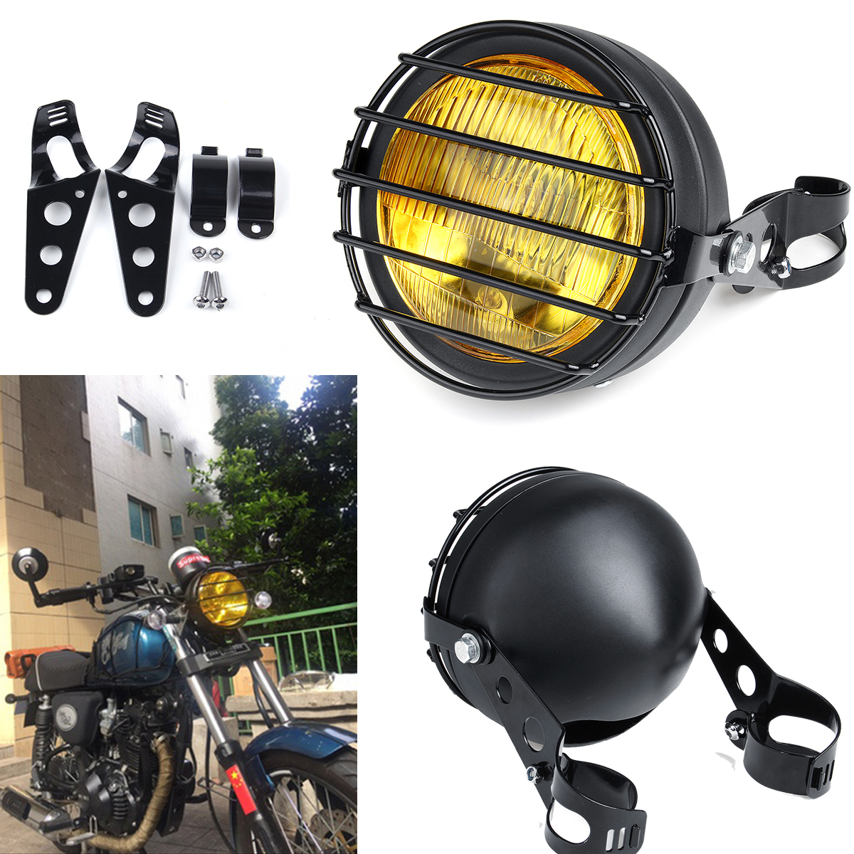 12V-65-Inch-35W-Retro-Vintage-Motorcycle-Halogen-Headlamp-HighLow-Beam-Set-Metal-Amber-Lamp-1574139