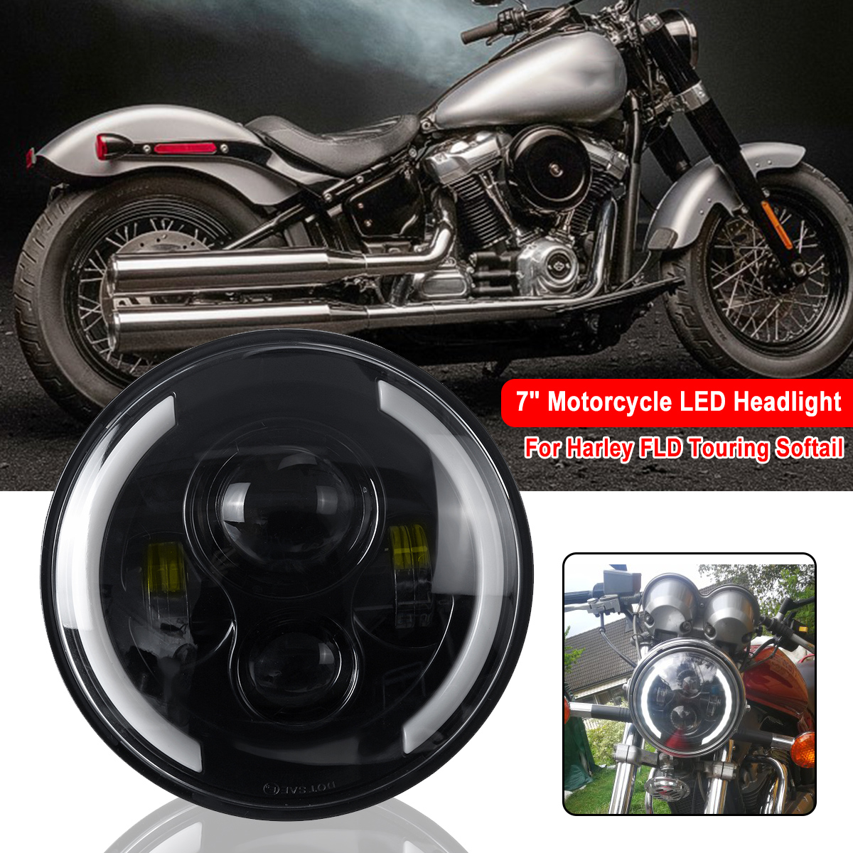 12V-7-Inch-60W-H4-H13-Motorcycle-LED-Headlights-Hi-Lo-Beam-DRL-Daytime-Running-Light-6500K-For-Harle-1631884
