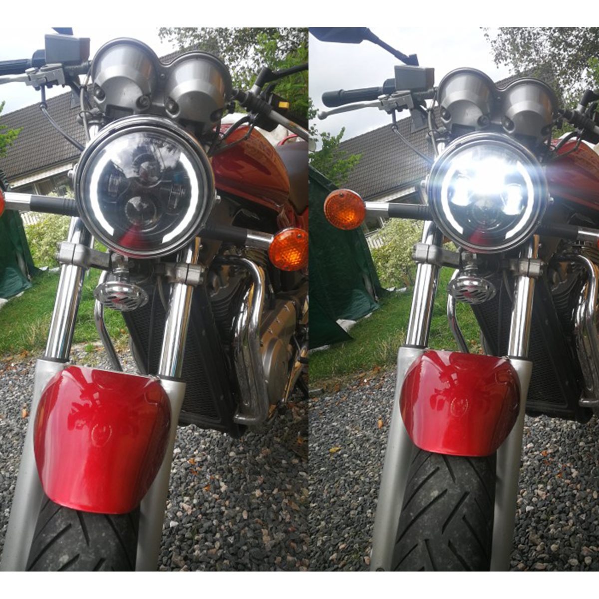 12V-7-Inch-60W-H4-H13-Motorcycle-LED-Headlights-Hi-Lo-Beam-DRL-Daytime-Running-Light-6500K-For-Harle-1631884