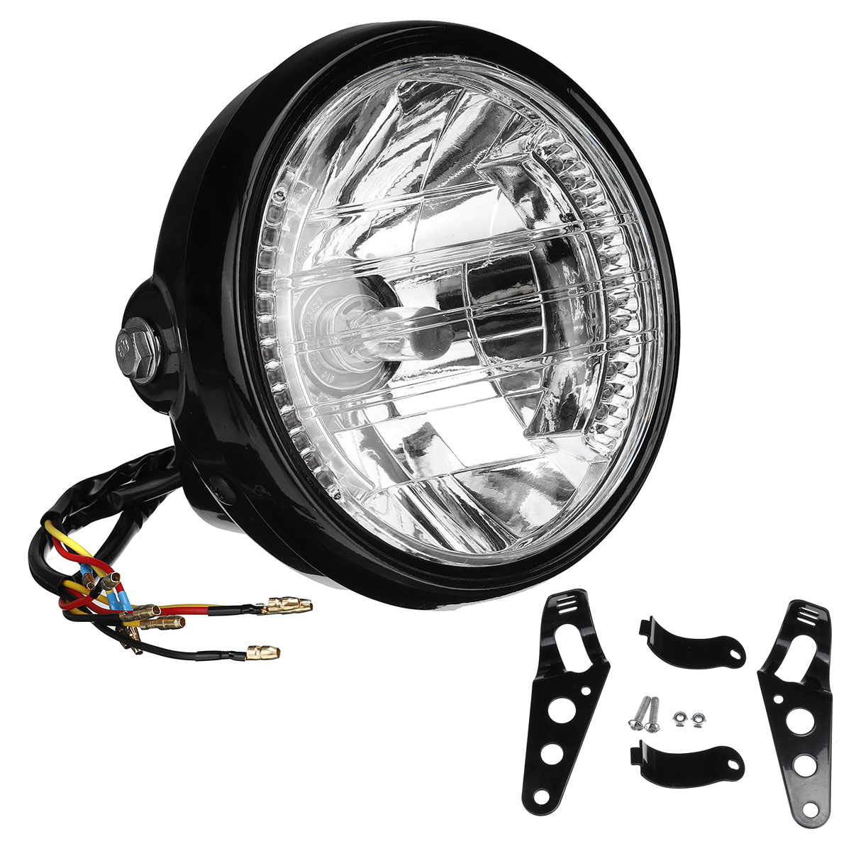 12V-7-Inch-Motorcycle-Headlight-Turn-Signal-Light-Black-Bracket-Mount-Amber-1733659