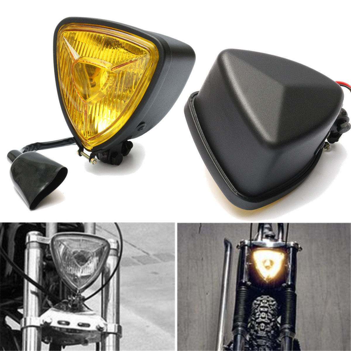12V-H4-35W-Motorcycle-Triangle-Headlight--HiLo-Beam-For-Harley-Chopper-1106789