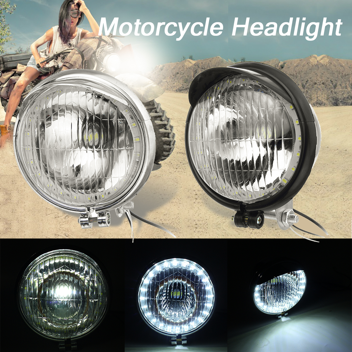 12V-Retro-LED-Motorcycle-Bullet-White-Headlights-HiLow-Beam-Super-Bright-Light-1516620