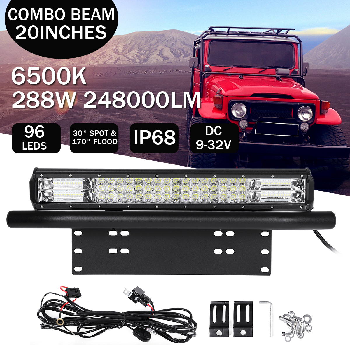 20Inch-248W-Spot-Flood-Combo-LED-Work-Light-Bar--23quot-License-Number-Plate-Frame-1814734