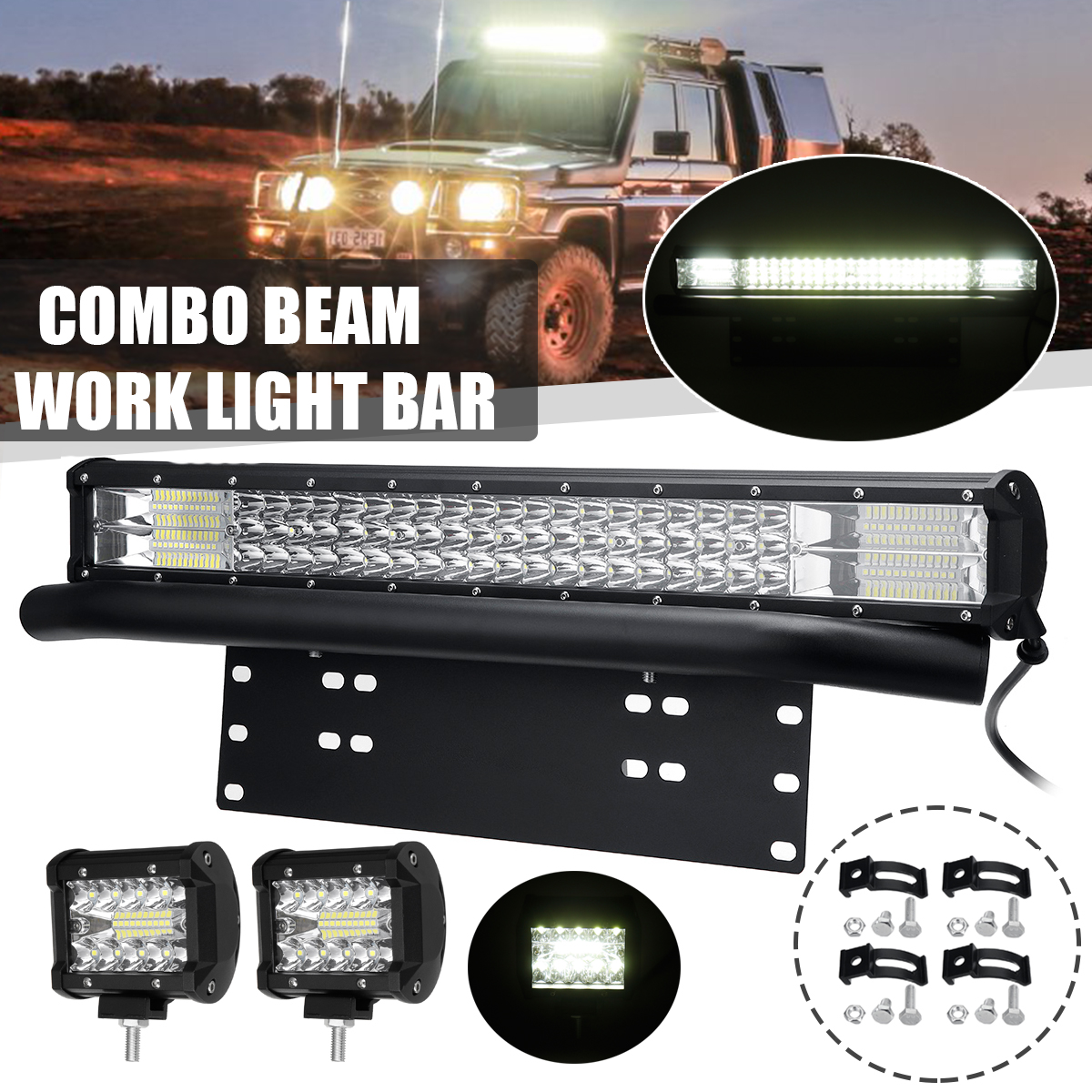 23quot-LED-Light-Bar--Number-Plate-Frame--2-x-4-Spot-Flood-Driving-Lamp-Offroad-1820000