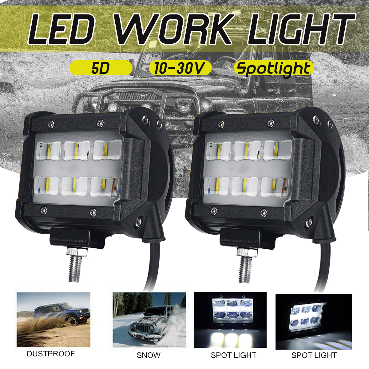 2Pcs-5D-LED-18W-Work-Light-Spot-Beam-Boat-Truck-Offroad-4WD-SUV-White-Lamp-IP67-1543873