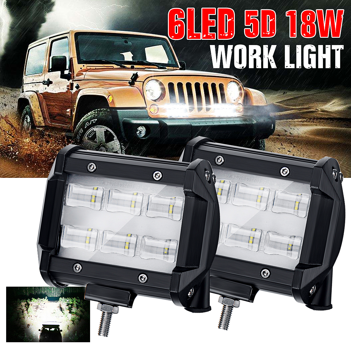 2Pcs-6D-6-LED-18W-6000K-Work-Light-Spot-Beam-Boat-Truck-Offroad-4WD-SUV-White-Lamp-IP67-1543874