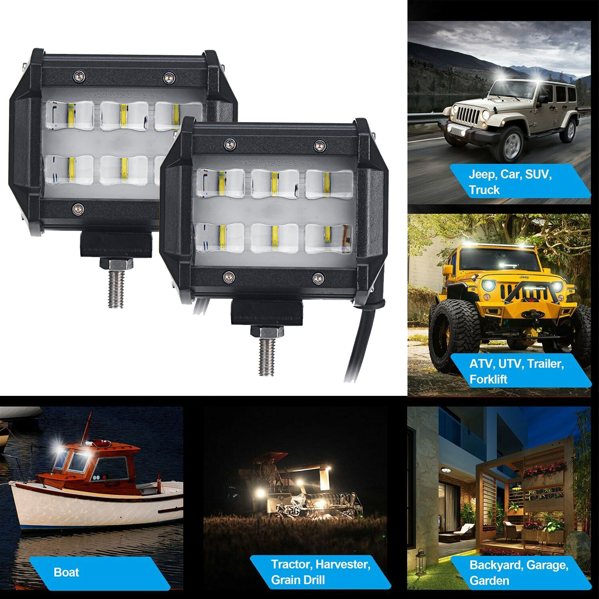 2Pcs-6D-6-LED-18W-6000K-Work-Light-Spot-Beam-Boat-Truck-Offroad-4WD-SUV-White-Lamp-IP67-1543874