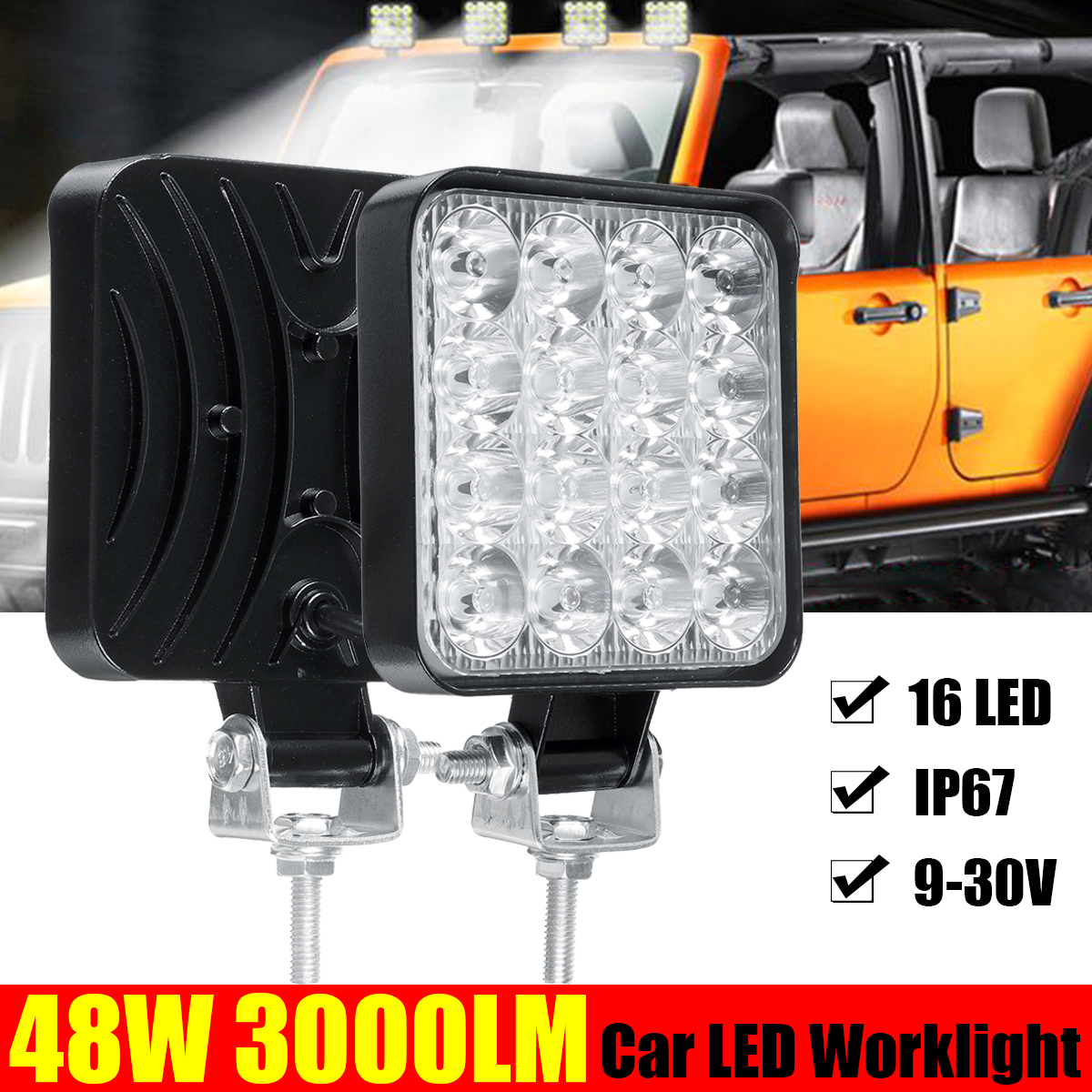 48W-6000K-3000LM-16-LED-WhiteYellowGreen-Work-Light-Bar--Flood-Spot-Fog-Lamp-Offroad-Driving-Truck-1816945