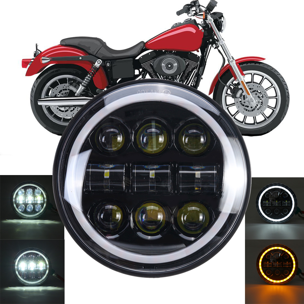 5-34quot-575quot-Motorcycle-Projector-LED-Headlight-Sealed-Hi-Lo-Beam-Halo-Ring-Lamp-1733054