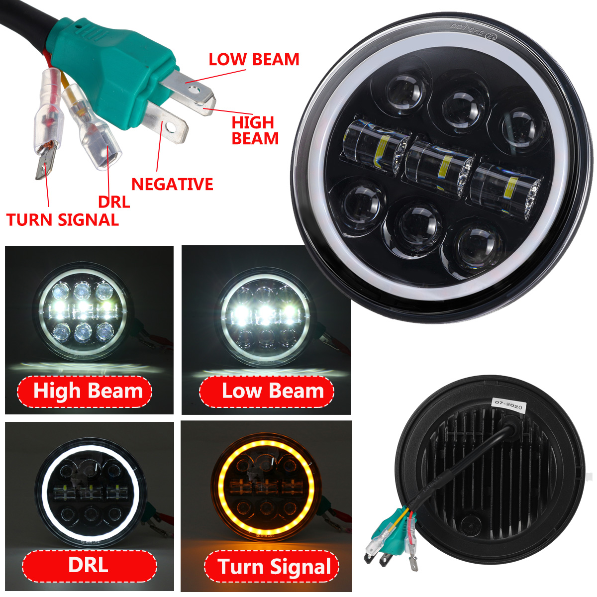 5-34quot-575quot-Motorcycle-Projector-LED-Headlight-Sealed-Hi-Lo-Beam-Halo-Ring-Lamp-1733054