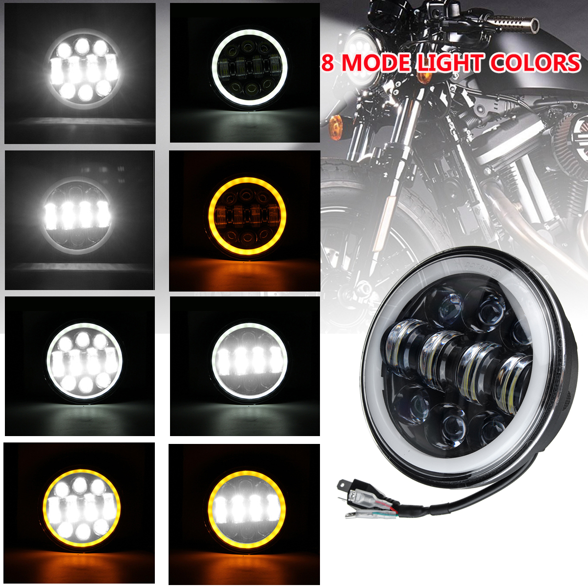 575-Inch-Motorcycle-Projector-LED-Headlight-Sealed-Hi-Lo-Beam-Halo-Ring-Lamp-Bulb-1733657