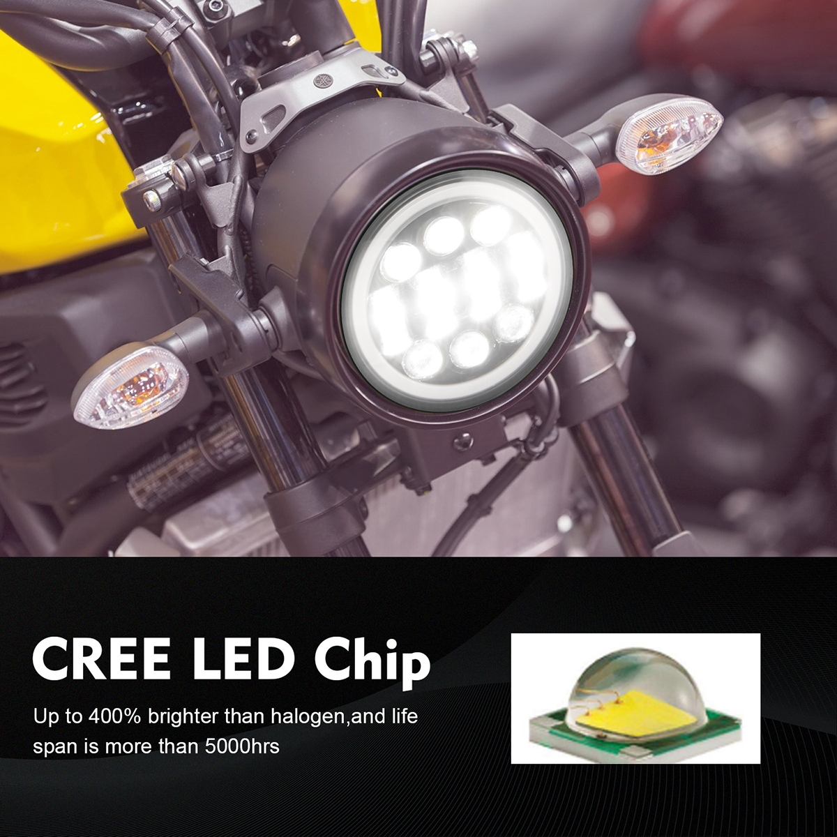 575-Inch-Motorcycle-Projector-LED-Headlight-Sealed-Hi-Lo-Beam-Halo-Ring-Lamp-Bulb-1733657