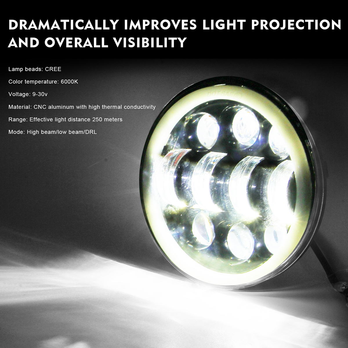 575-Inch-Motorcycle-Projector-LED-Headlight-Sealed-Hi-Lo-Beam-Halo-Ring-Lamp-Bulb-1733657