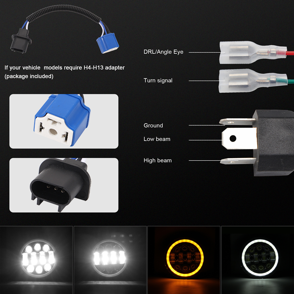 575-Inch-Motorcycle-Projector-LED-Headlight-Sealed-Hi-Lo-Beam-Halo-Ring-Lamp-Bulb-1733657