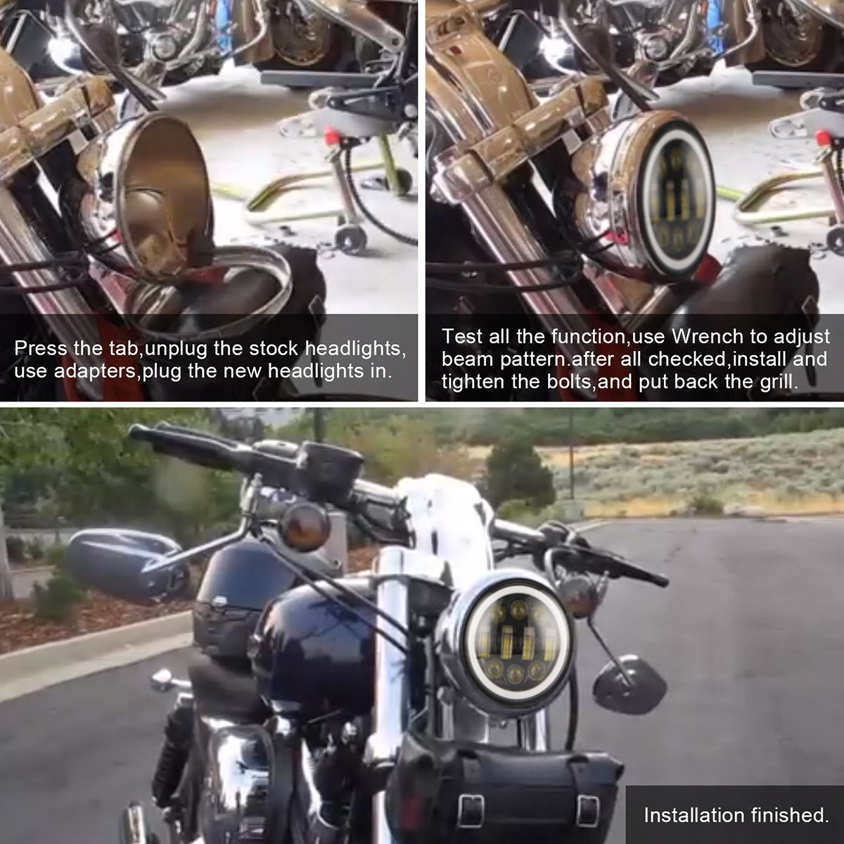 575-Inch-Motorcycle-Projector-LED-Headlight-Sealed-Hi-Lo-Beam-Halo-Ring-Lamp-Bulb-1733657