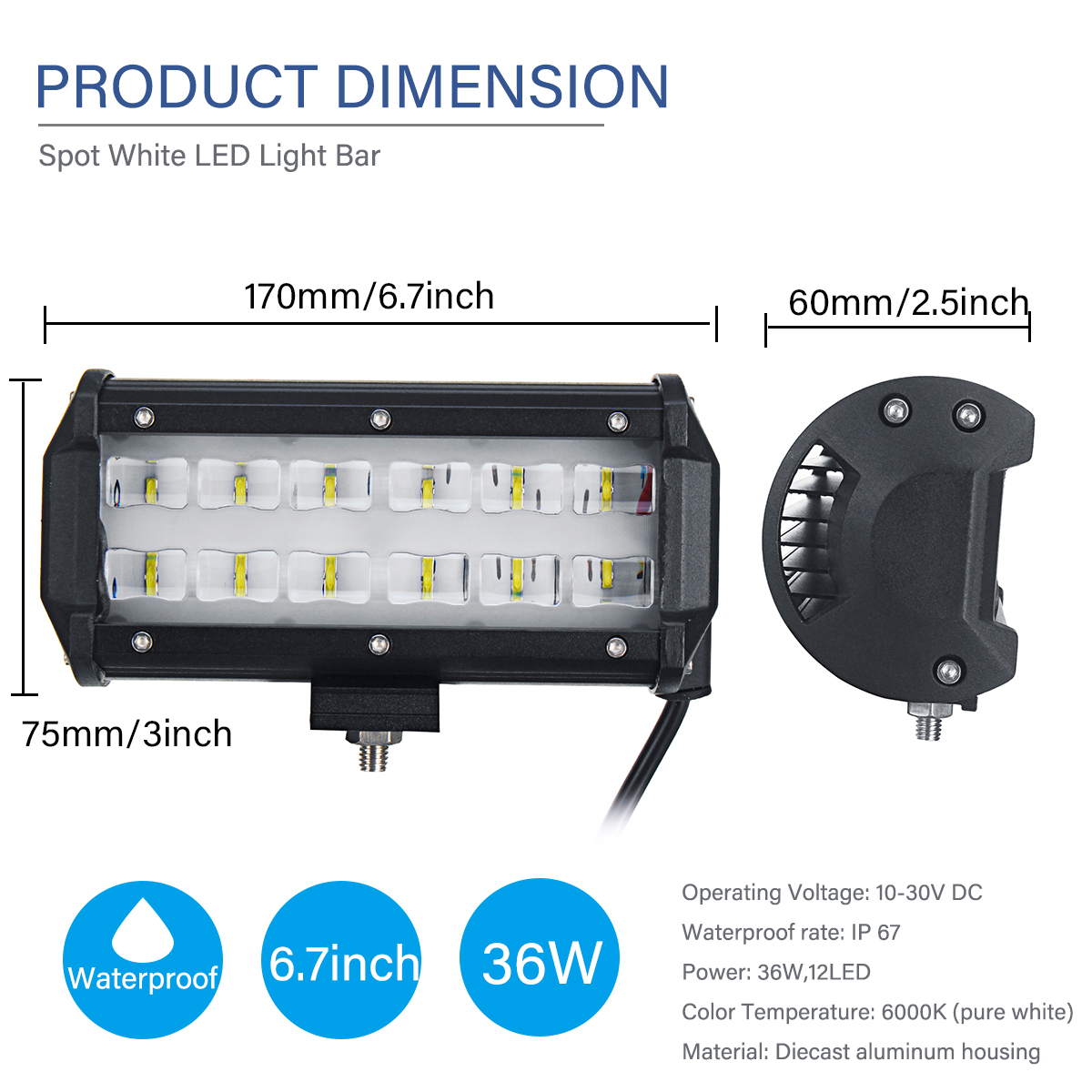 6D-LED-36W-6000K-Work-Light-Spot-Beam-Boat-Truck-Offroad-4WD-SUV-White-Lamp-IP67-1543875