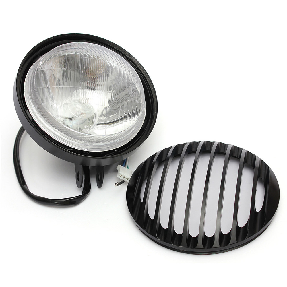 6Inch-Black-Metal-Motorcycle-Grill-Cover-Halogen-Headlights-For-Harley-Sportster-1381349
