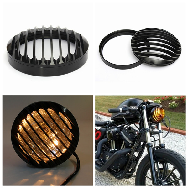 6inch-Motorcycle-Bullet-Halogen-Headlight-Grill-Cover-Black-CNC-Aluminum-For-Harley-979210