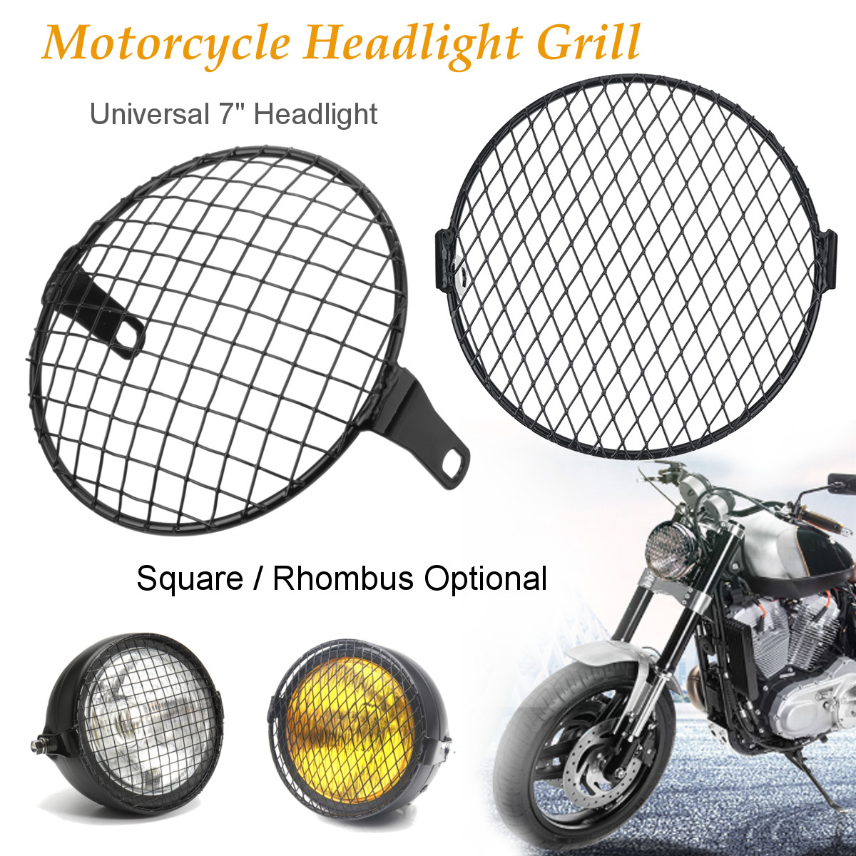 7inch-Motorcycle-Headlight-Mesh-Grill-Mask-Protector-Guard-SquareRhombus-Cover-1219497