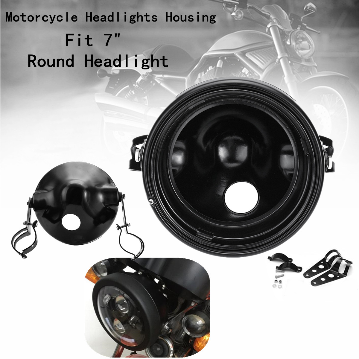 7inch-Motorcycle-Round-LED-Headlights-Housing-Bucket-WBracket-Universal-1267041