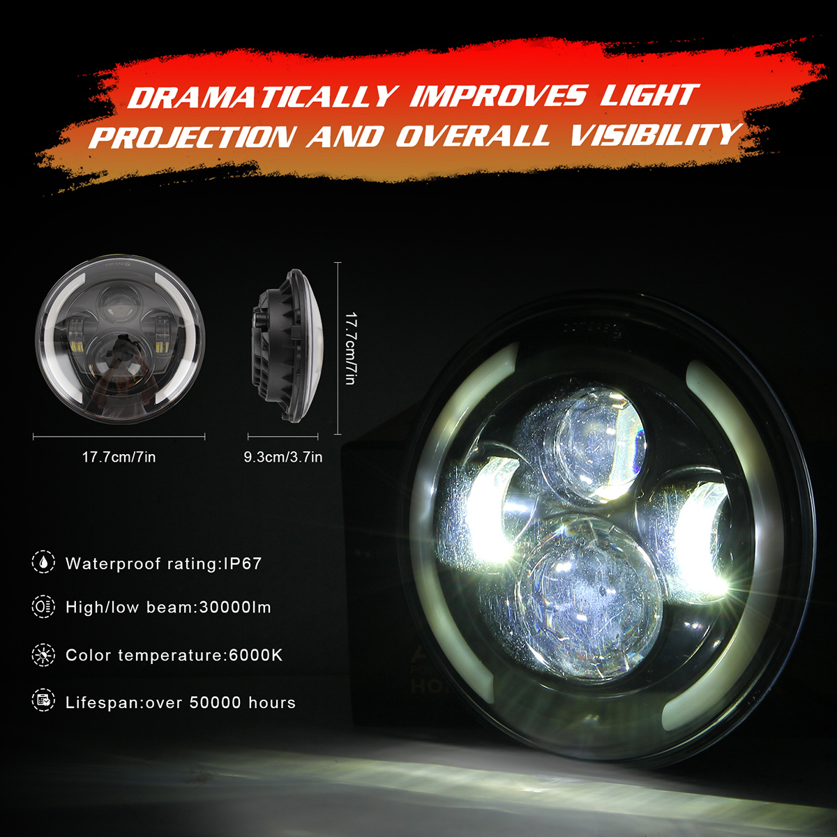 7quot-Motorcycle-LED-Projector-Headlight-Hi-Lo-Beam-Round-For-Jeep-For-Wrangler-1734874