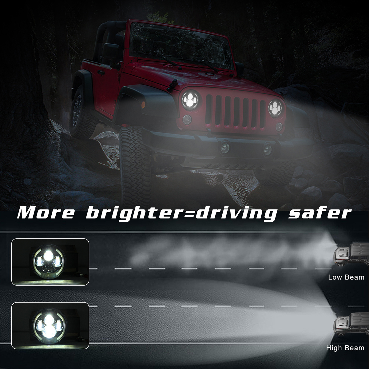 7quot-Motorcycle-LED-Projector-Headlight-Hi-Lo-Beam-Round-For-Jeep-For-Wrangler-1734874