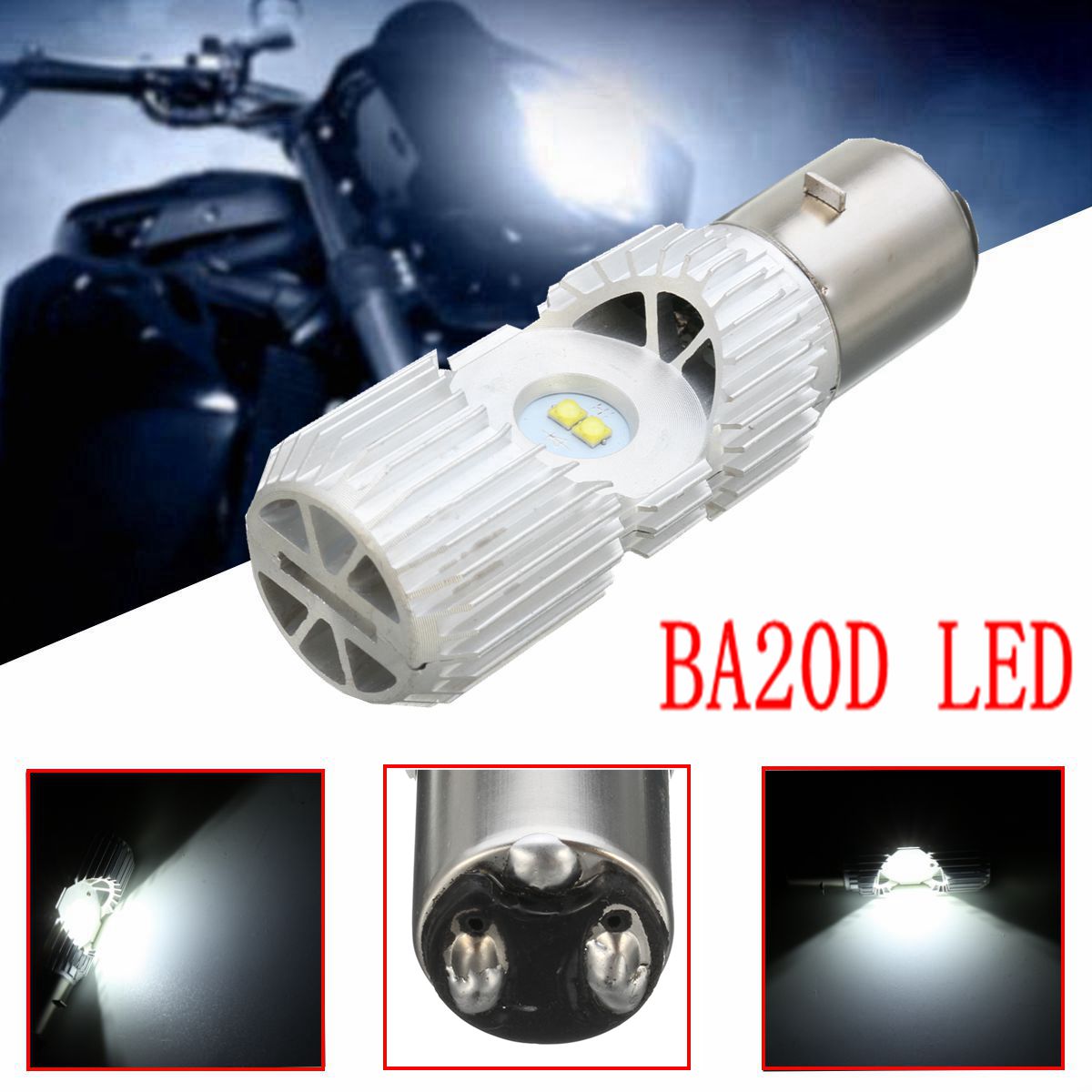BA20D-1200LM-6000K-4-LED-Scooter-HiLo-Motorbike-Moped-ATV-Headlight-Fog-Lamp-Bulb-1221978