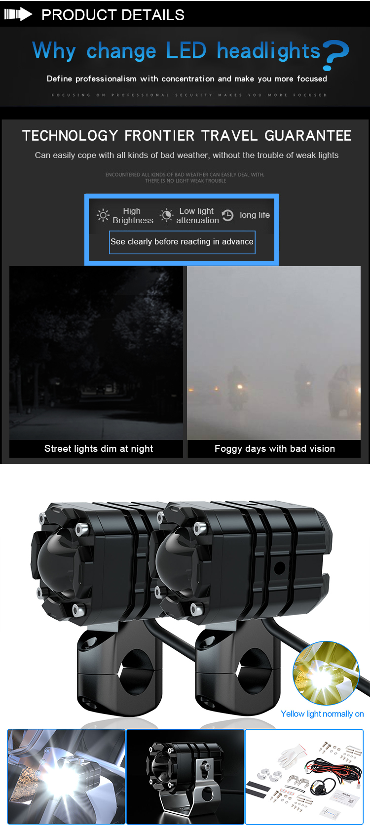 Pair-12V-20W-6000K-IP67-BlackSliver-Motorcycle-Turbo-LED-Yellow--White-Headlights-Flash-Strobe-Light-1727700