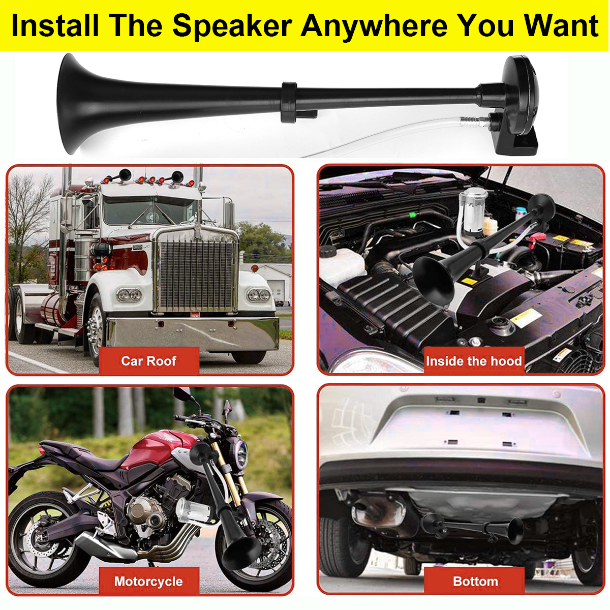 12V-Viping-Car-Horn-150DB-Air-Horn-450mm-Loudspeaker-Horn-Chrome-Zinc-Black-Single-1814507