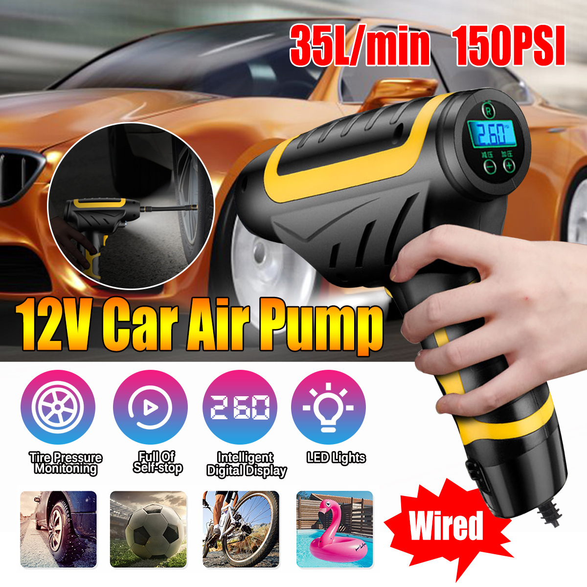 12V-120W-35Lmin-150PSI-Digital-Tire-Inflator-Electric-Air-Pump-Compressor-LED-Portable-Car-Auto-Moto-1632251