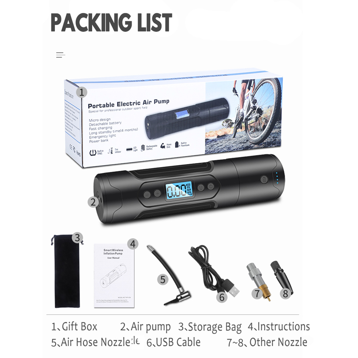 12V-3000mAh-25-35Lmin-Protable-Wireless-Air-Pump-LCD-Display-Electric-Compressor-Tire-Inflator-Press-1566796