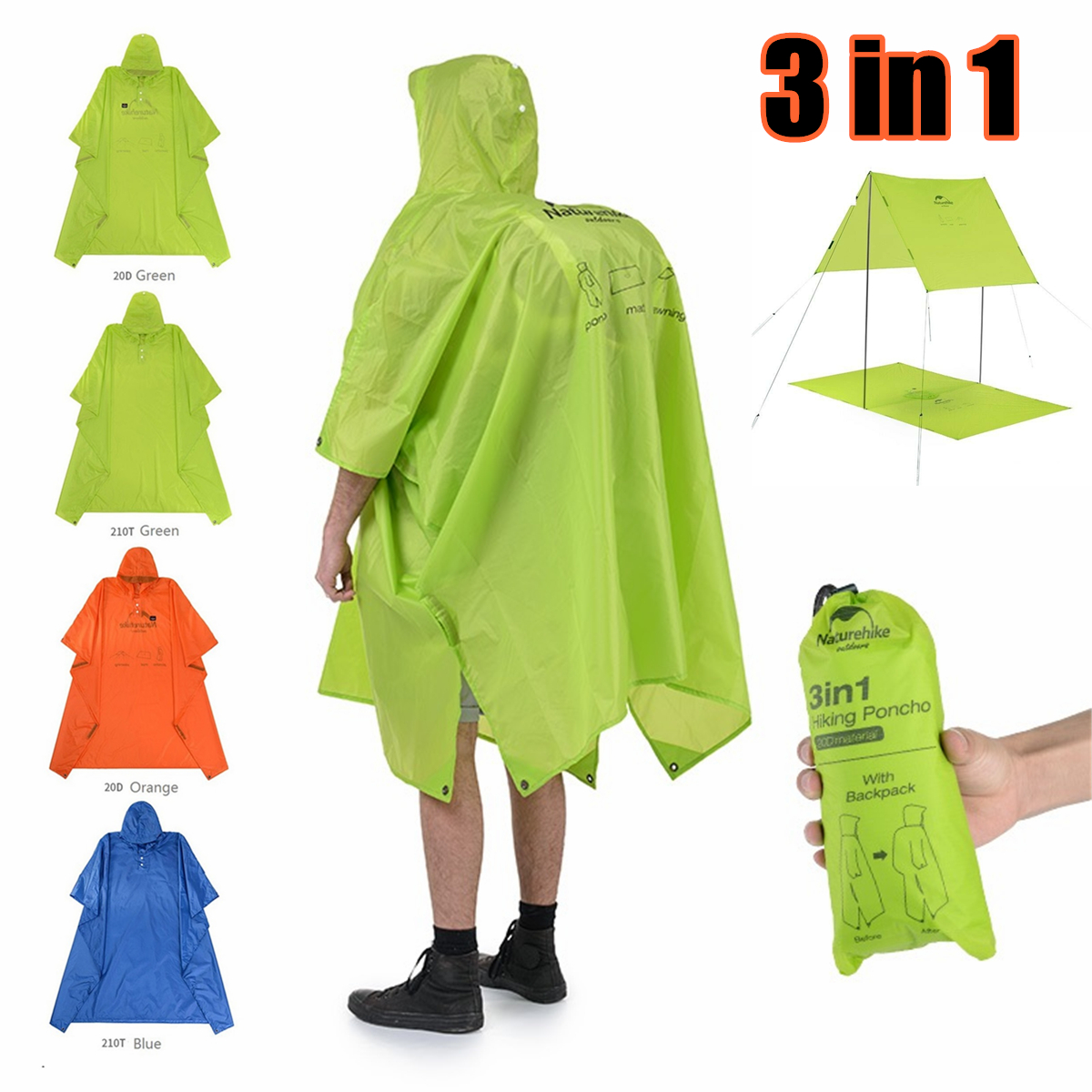 Naturehike-270T20D-3-in-1-Raincoat-Waterproof-Backpack-Cover-Outdoor-Awning-Camping-Mini-Tarp-Sun-Sh-1535685