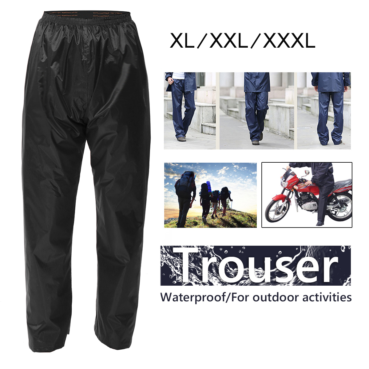 Black-Waterproof-Raincoat-Rain-Pants-Over-Trouser-Hiking-Motorcycle-Hardwearing-Elasticated-Pants-Fi-1544411