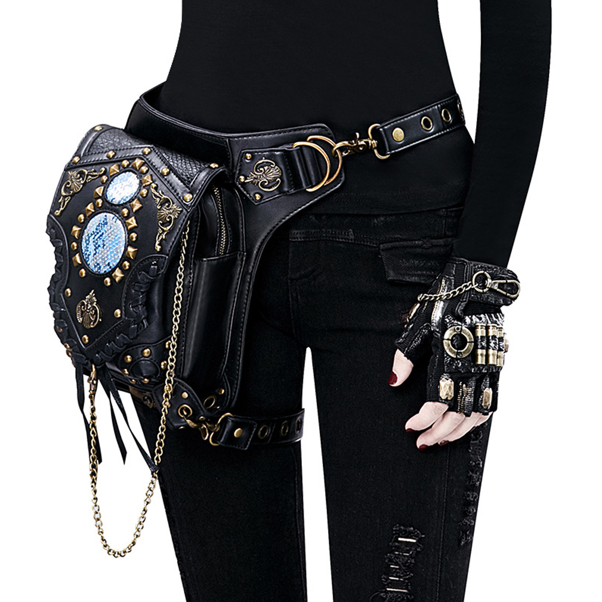 Motorcycle-Steampunk-Waist-Bag-PU-Leather-Handbag-Shoulder-Gothic-Retro-Victorian-Style-1637530