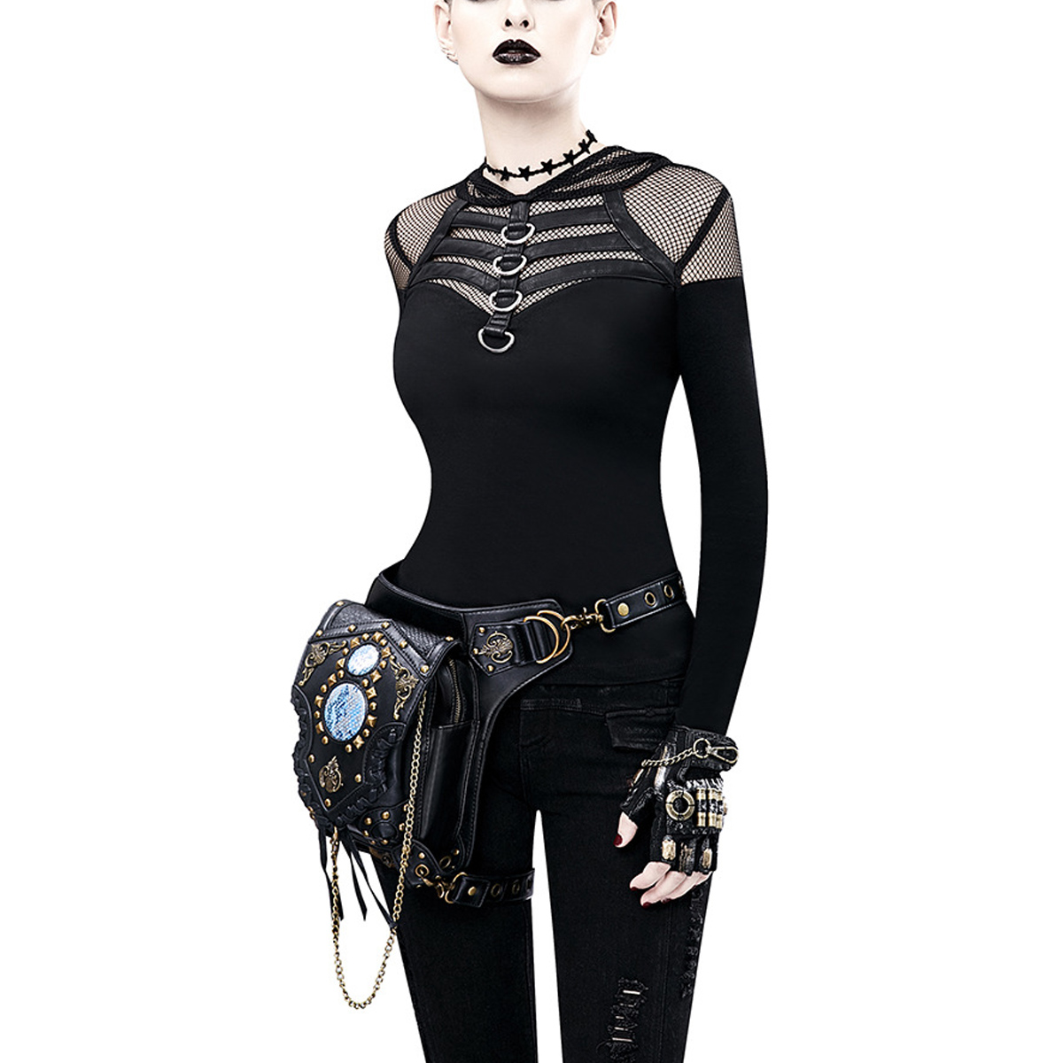 Motorcycle-Steampunk-Waist-Bag-PU-Leather-Handbag-Shoulder-Gothic-Retro-Victorian-Style-1637530