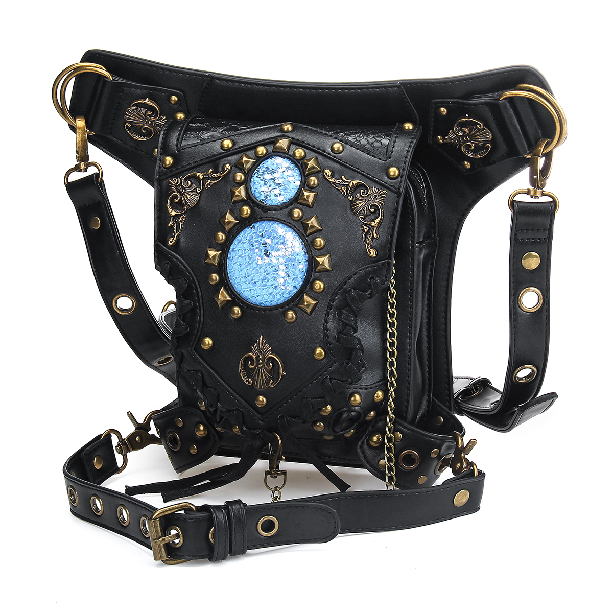 Motorcycle-Steampunk-Waist-Bag-PU-Leather-Handbag-Shoulder-Gothic-Retro-Victorian-Style-1637530