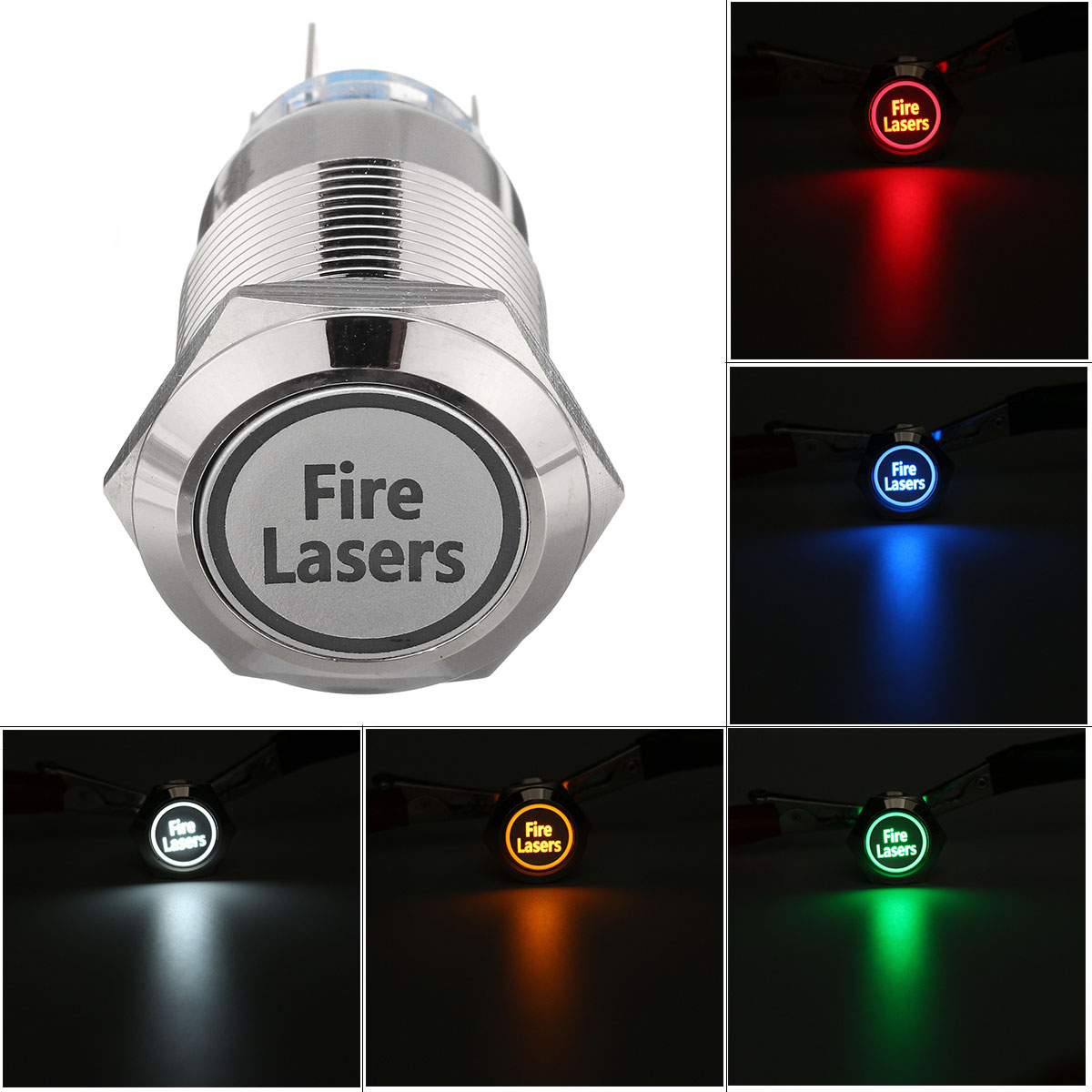 12V-19mm-5-Pin-Silver-Fire-Lasers-Metal-Push-Button-Switch-LED-Light-Momentary-1181386