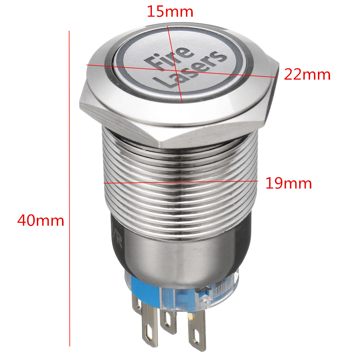 12V-19mm-5-Pin-Silver-Fire-Lasers-Metal-Push-Button-Switch-LED-Light-Momentary-1181386