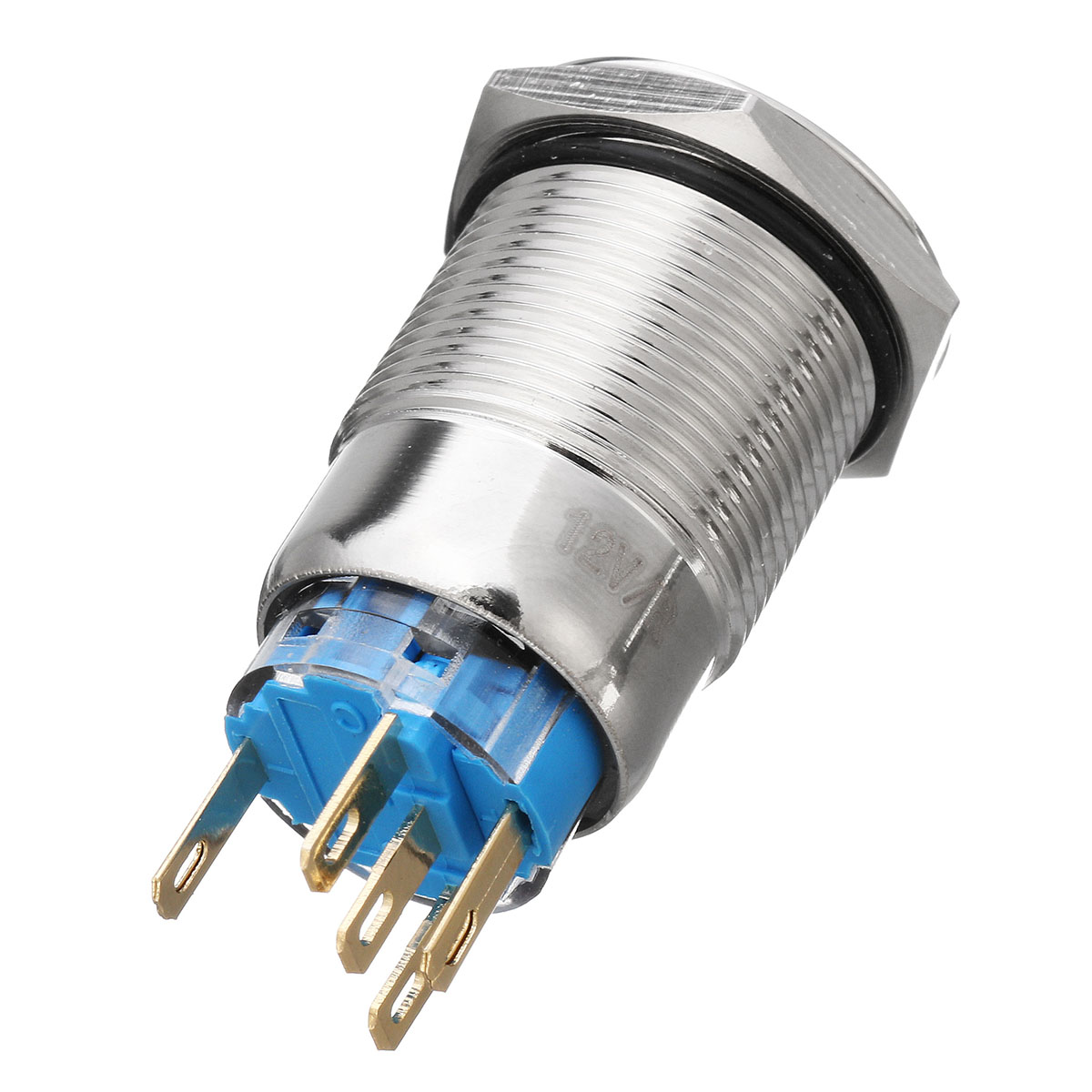 12V-19mm-5-Pin-Silver-Fire-Lasers-Metal-Push-Button-Switch-LED-Light-Momentary-1181386