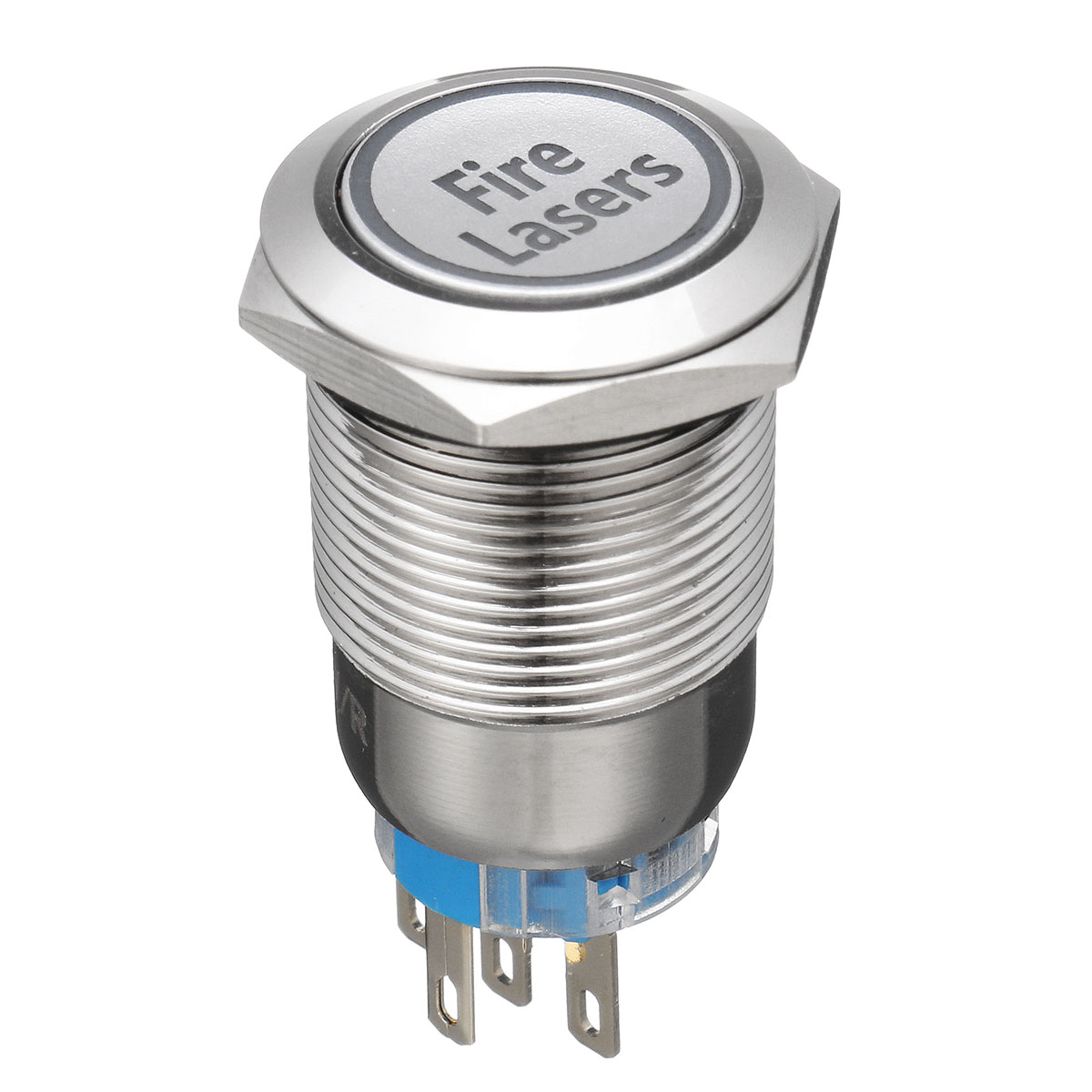 12V-19mm-5-Pin-Silver-Fire-Lasers-Metal-Push-Button-Switch-LED-Light-Momentary-1181386