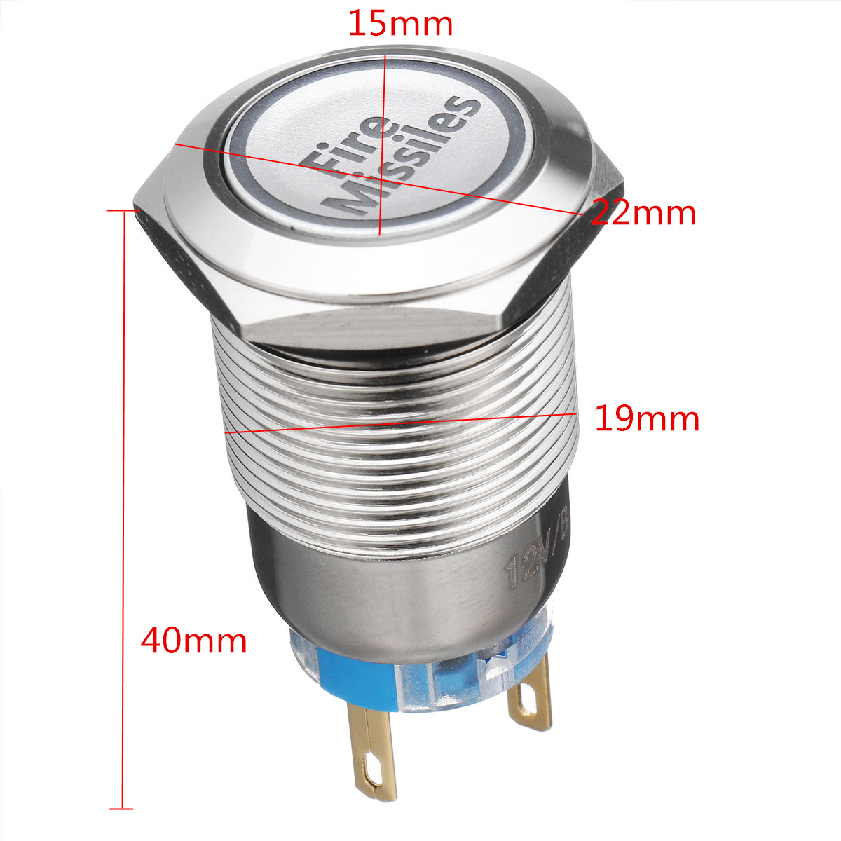 12V-19mm-5-Pin-Silver-Fire-Missiles-Metal-Push-Button-Switch-LED-Light-Momentary-1181375