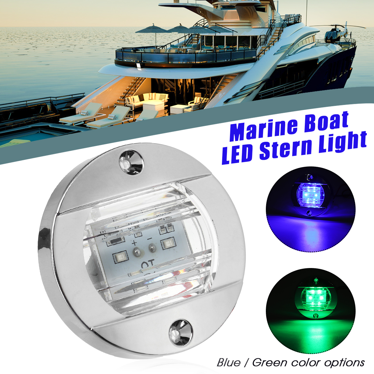 12V-6LED-Marine-Boat-Yacht-Stern-Navigation-Round-Light-Chrome-Transom-Mount-1812667