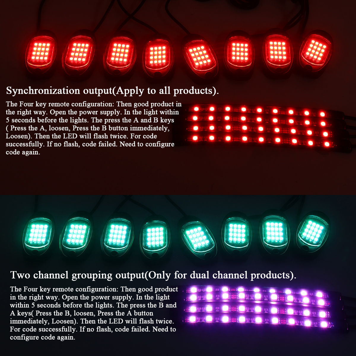 12V-8-Pods-LED-RGB-Rock-Light-Underbody-Neon-Atmosphere-Music-Neon-Lamp-RF-Dual-Remote-1819520