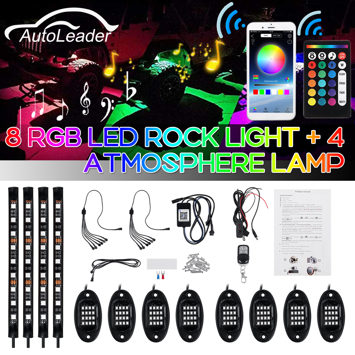 12V-8-Pods-RGB-LED-Rock-Lights-Kit-Underbody-Neon-Music-Lamp--12V-24W-bluetooth-APP-Control-1819521