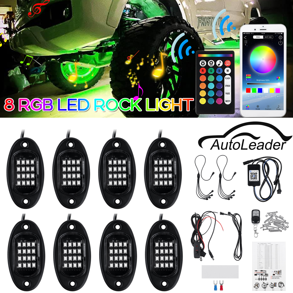 12V-8Pcs-16-Color-bluetooth-APP-Control-RGB-5050-LED-Rock-Light-Under-Body-Underglow-Atmosphere-Musi-1819518