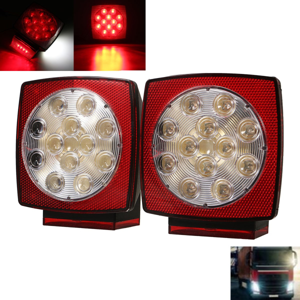 12V-LED-Square-Trailer-Tail-Lights-Truck-Brake-Stop-Lamp-Stud-Mount-Universal-1197090