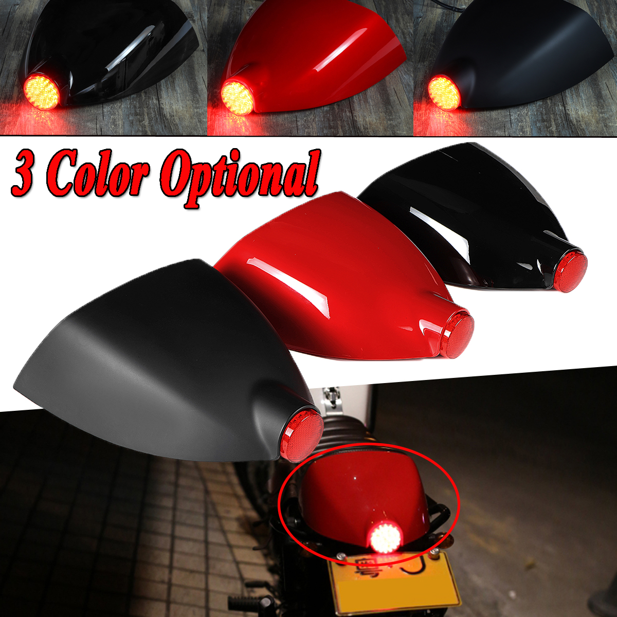 12V-Motorcycle-Cafe-Racer-Rear-Seat-Cowl-Cover-Fender-Splash-Guard-Tail-Light-Universal-1358634