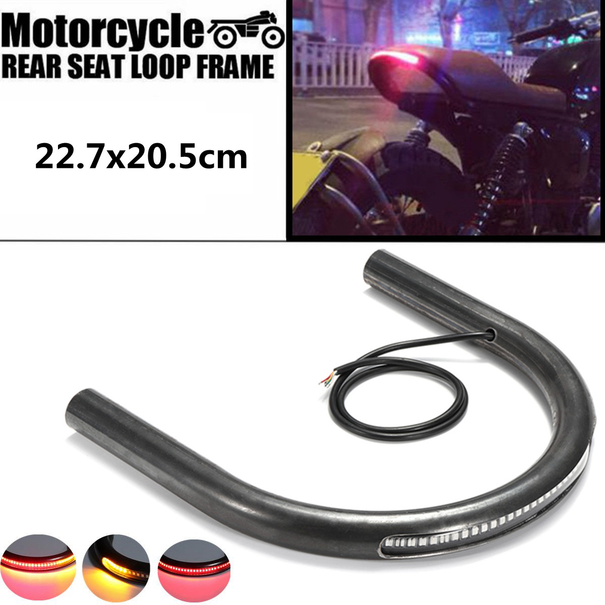22mm-Universal-Rear-Seat-Frame-Hoop-Loop-LED-Turn-Singal-Brake-Lights-End-Flat-1280661