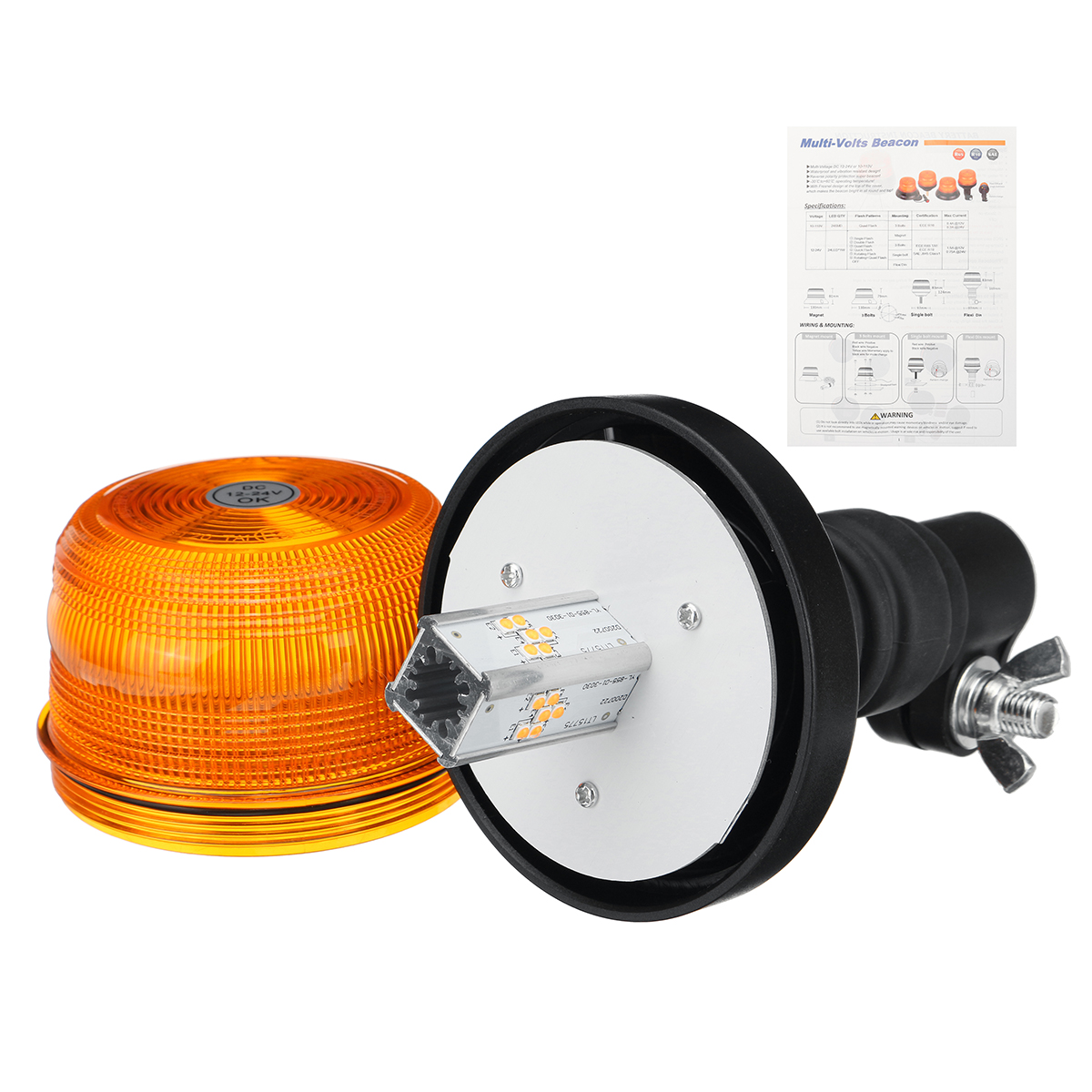 2412V-Vehicle-Roof-Amber-Flashing-Emergency-Strobe-Warning-Light-DIN-Pole-Mount-1812698