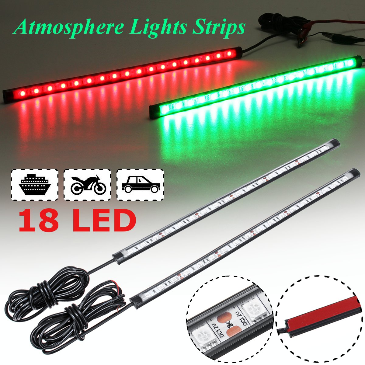 2Pcs-30cm-LED-Atmosphere-Light-Neon-Strip-Flashing-Decoration-Signal-Boat-Car-1435397